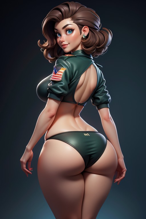 Thick And Curvy Body, Bald On The Sides, Rear View Of Large Round Ass Hentai AI Porn