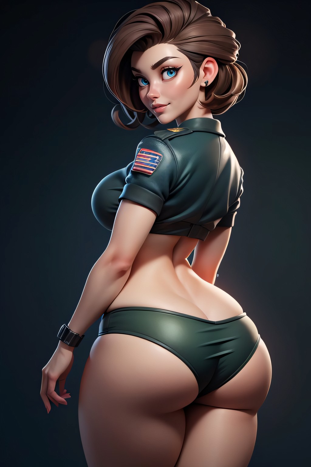 Blue Eyes, Thick, Green And Black Military Camouflage Bikini Hentai AI Porn