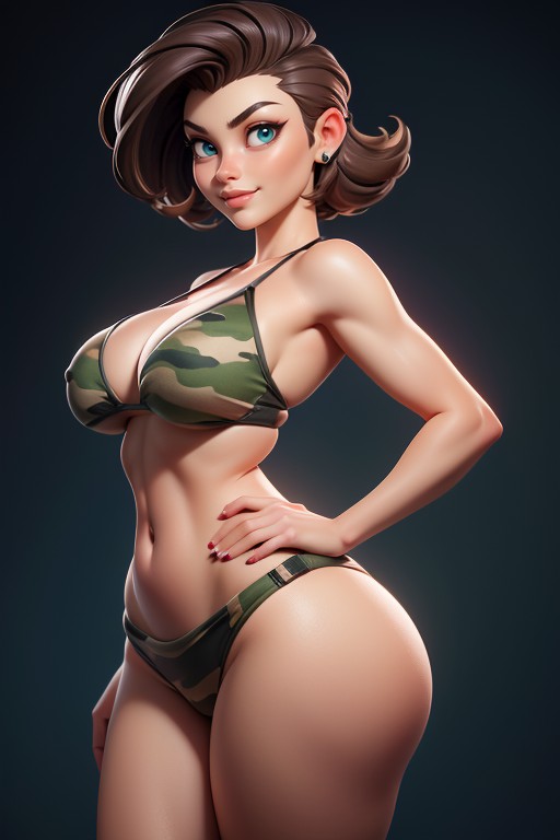 Bald On The Sides, Buzzcut, Rear View Of Large Round Ass Hentai AI Porn