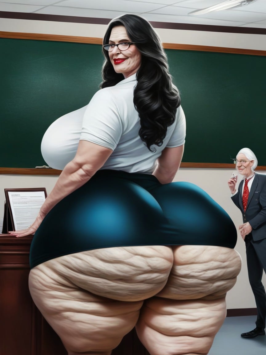 Gigantic Thighs, Granny, Black Hair AI Porn