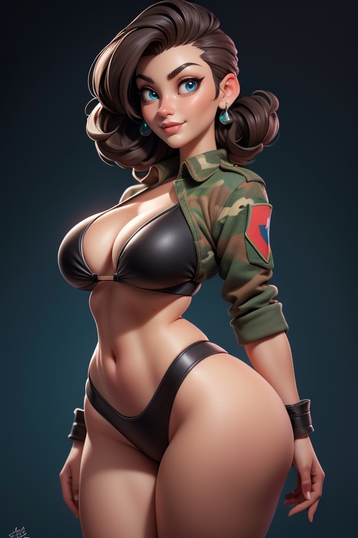 Thick And Curvy Body, Shaved Bald On The Sides Of Head, Brown Hair In A Mohawk Hair Style Hentai AI Porn