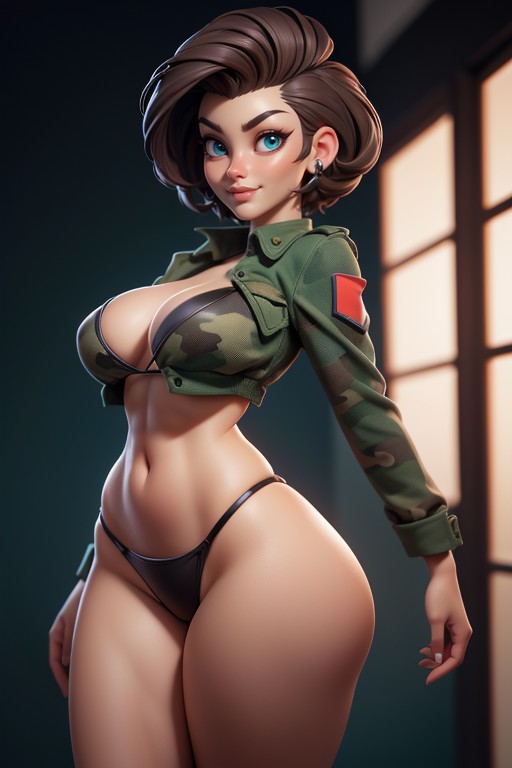 Thick Thighs, Bald On The Sides, Brown Hair In A Mohawk Hair Style On Bald Head Hentai AI Porn