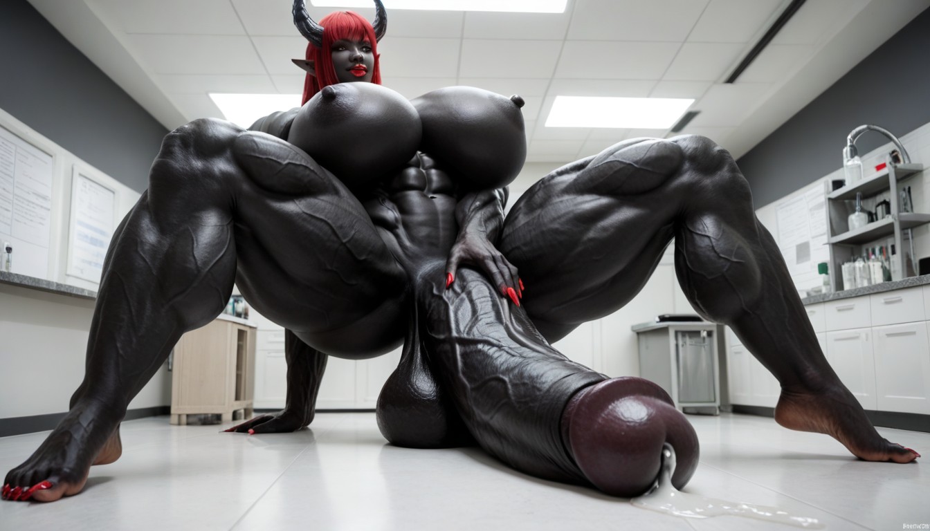 Hyper Black Balls, Head Touching The Ceiling, Seductive Pose Travesti IA Pornô