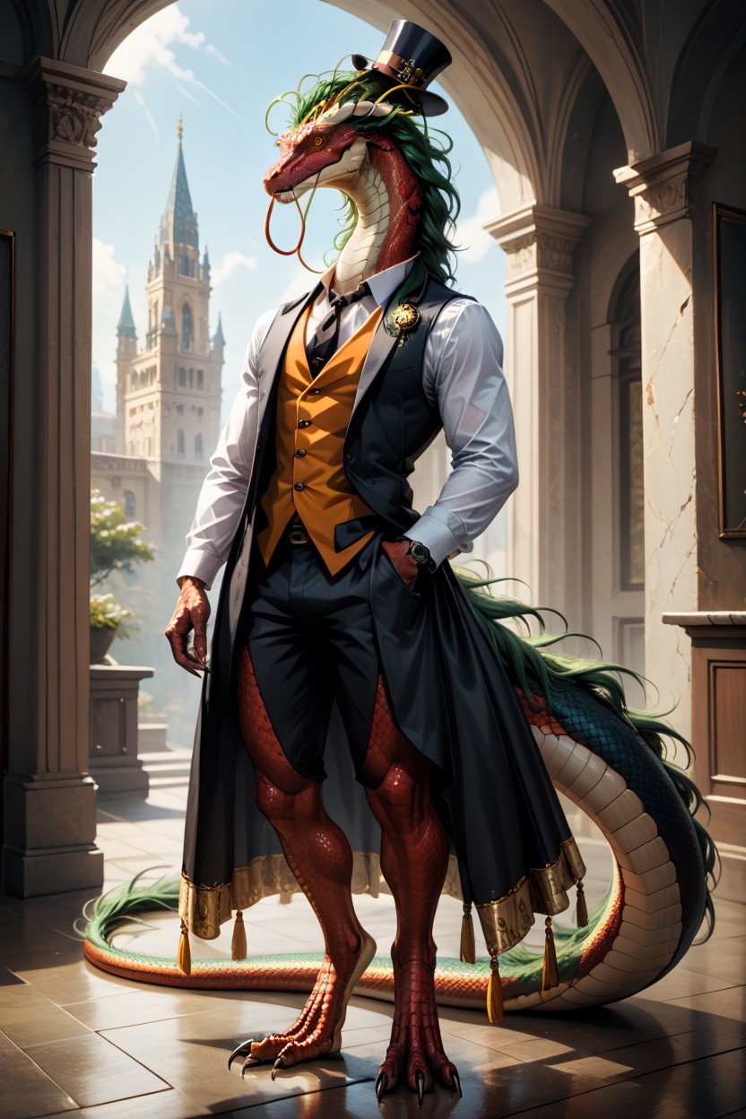 Very Long Tail, Detailed Scales, Eastern Dragon Whiskers AI兽人黄片