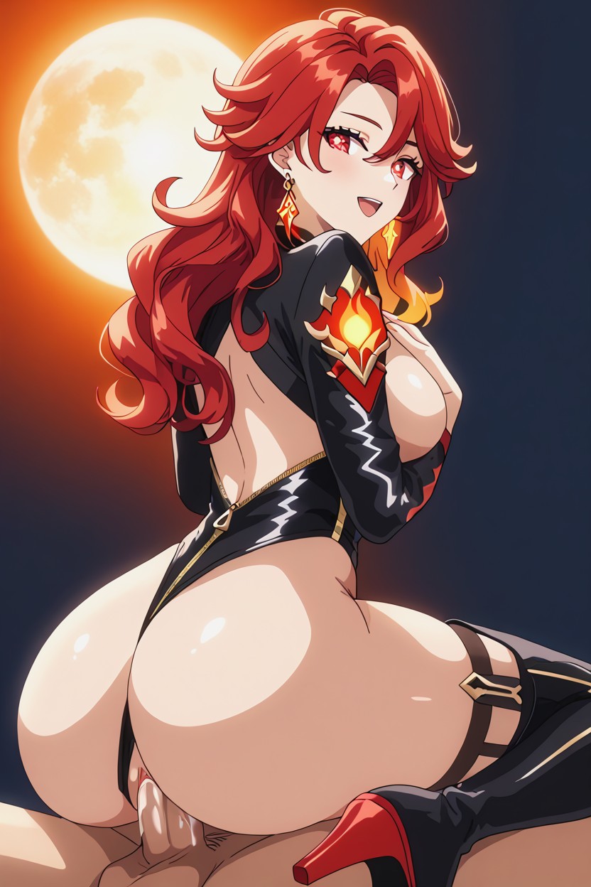 Knee Length Hair, Light Skin, Open Wide Mouth Hentai AI Porn