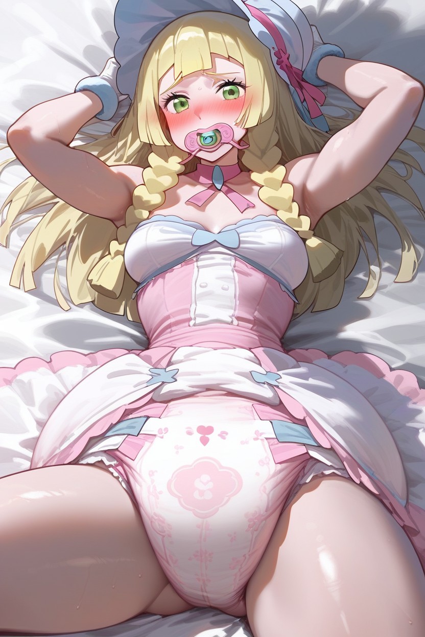Wearing Solid Mittens, Shiny Dark Pink Princess Suit Adultdiaper, Swollen Adultdiaper AI Porn