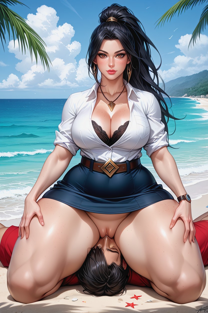 Ponytail, Black Hair, Brown Eyes AI Porn