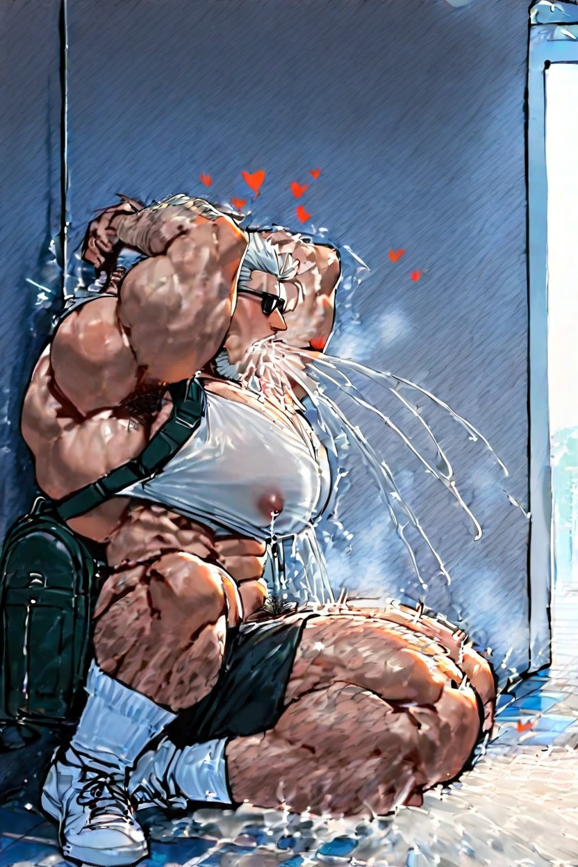 Hypermuscle Man, Panting, Pecs Pornografia gay com IA