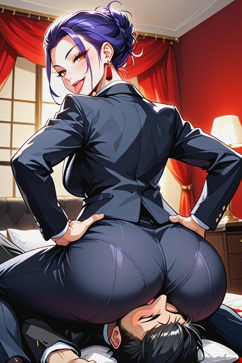 Submissive Male, Ass Spreading, Female With Black Business Suit Porno IA