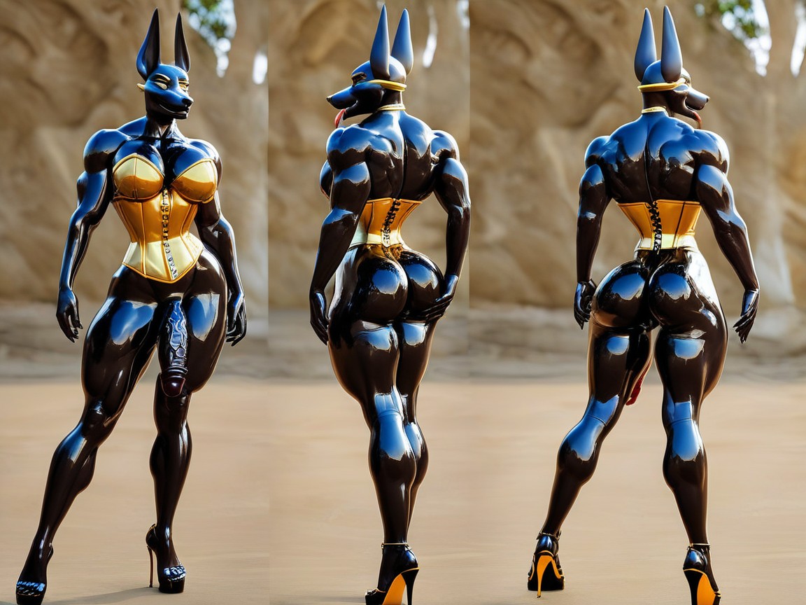 Showing Penis, Wasp Waist, Black Latex Skin Furry IA