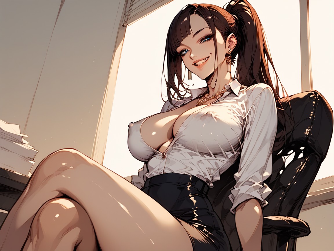 Lip Gloss, Legs Crossed, Indoor Lighting AI Porn