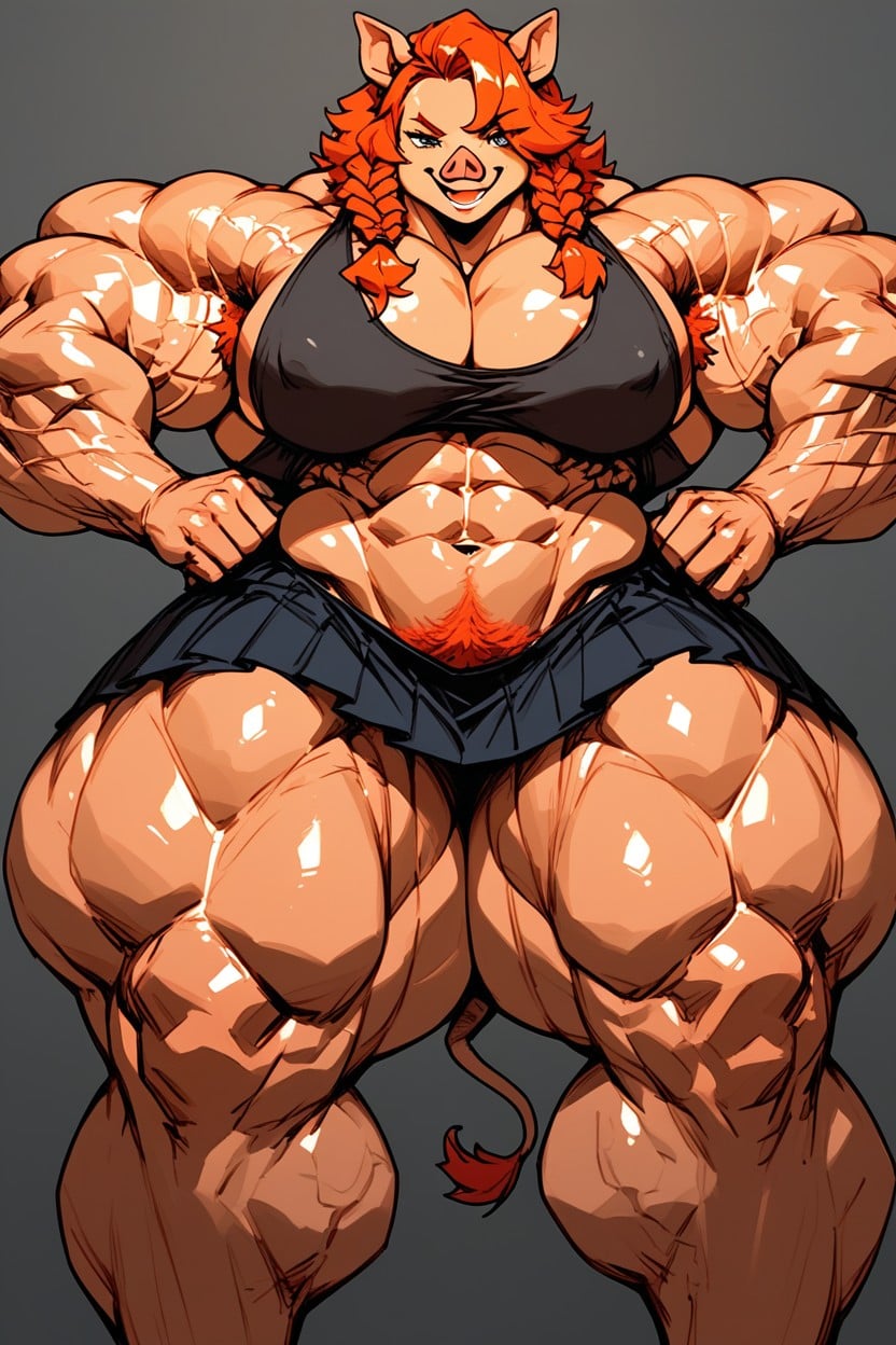Thick Muscular Neck, Anthropomorphic Hupig Face, Extremely Muscular Body 퍼리 AI 포르노