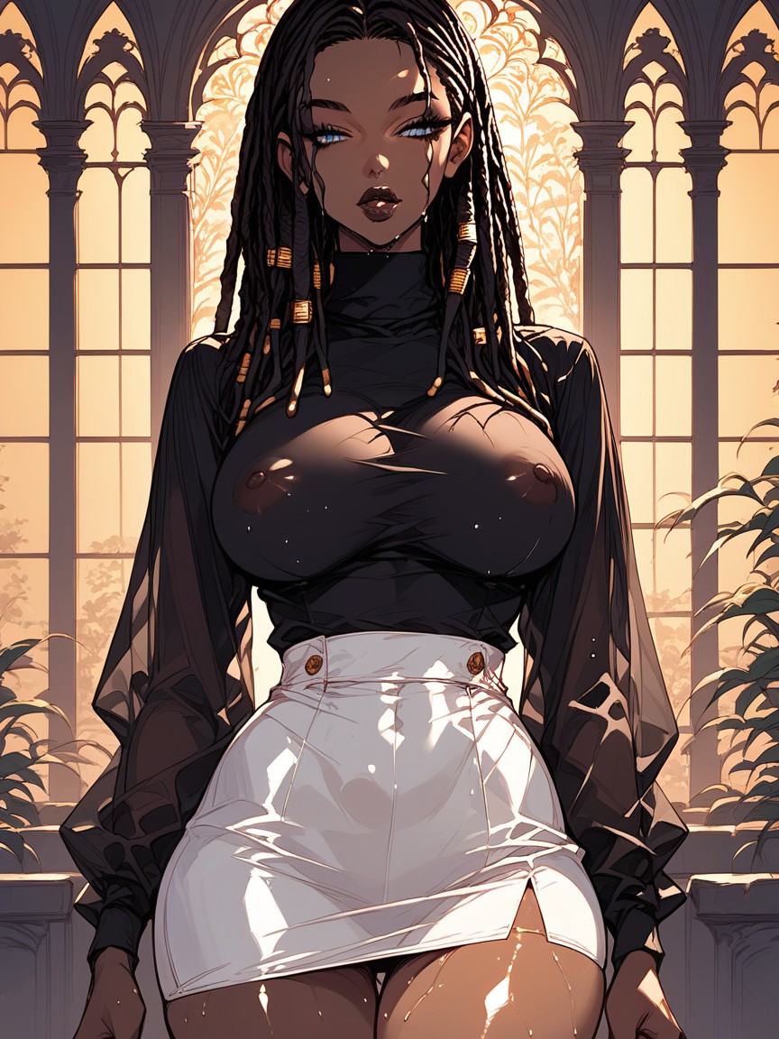 Tight White Skirt, Elegant Face, Warm Lighting AI Porn