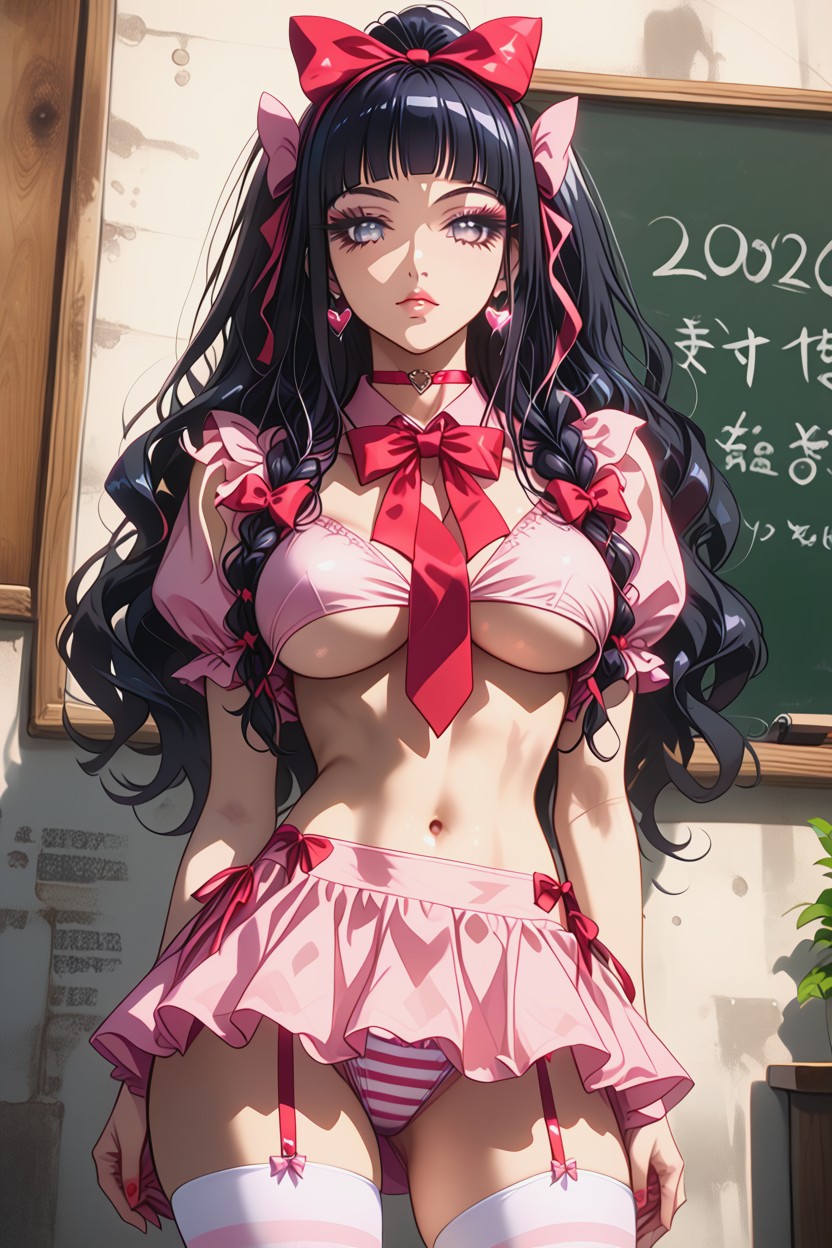 Front View, Rounded Breast, Bow Hairband Hentai AI Porn