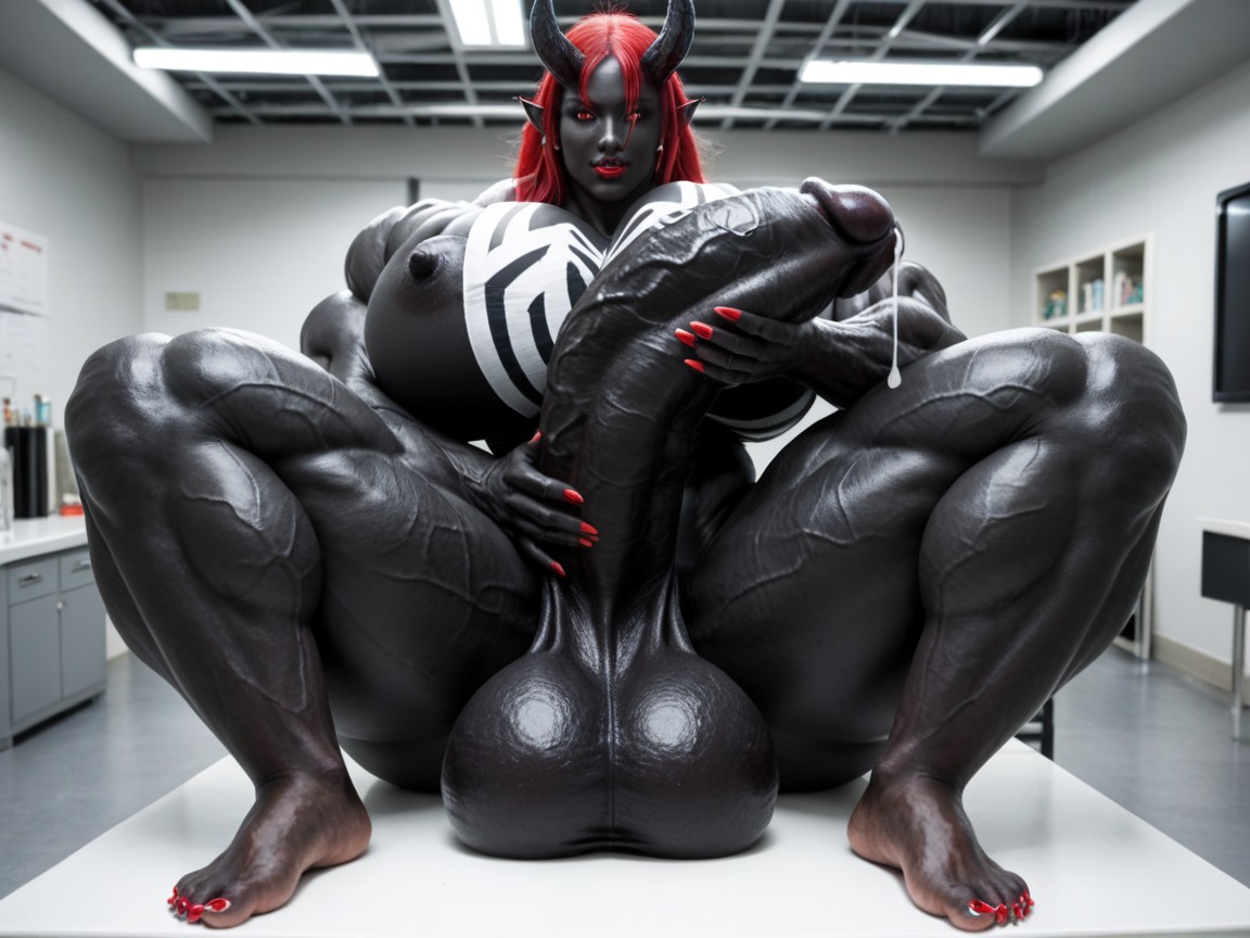 Exaggerated Massive Black Cock, Exaggerated Big Butt, Glowing Red Eyes Travesti IA Pornô