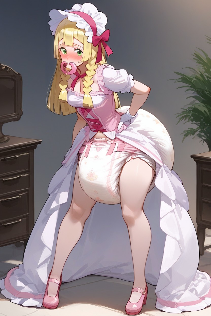 Gigantic Swollen Adultdiaper, Embarrassed Blush, Wearing Princess Top AI Porn