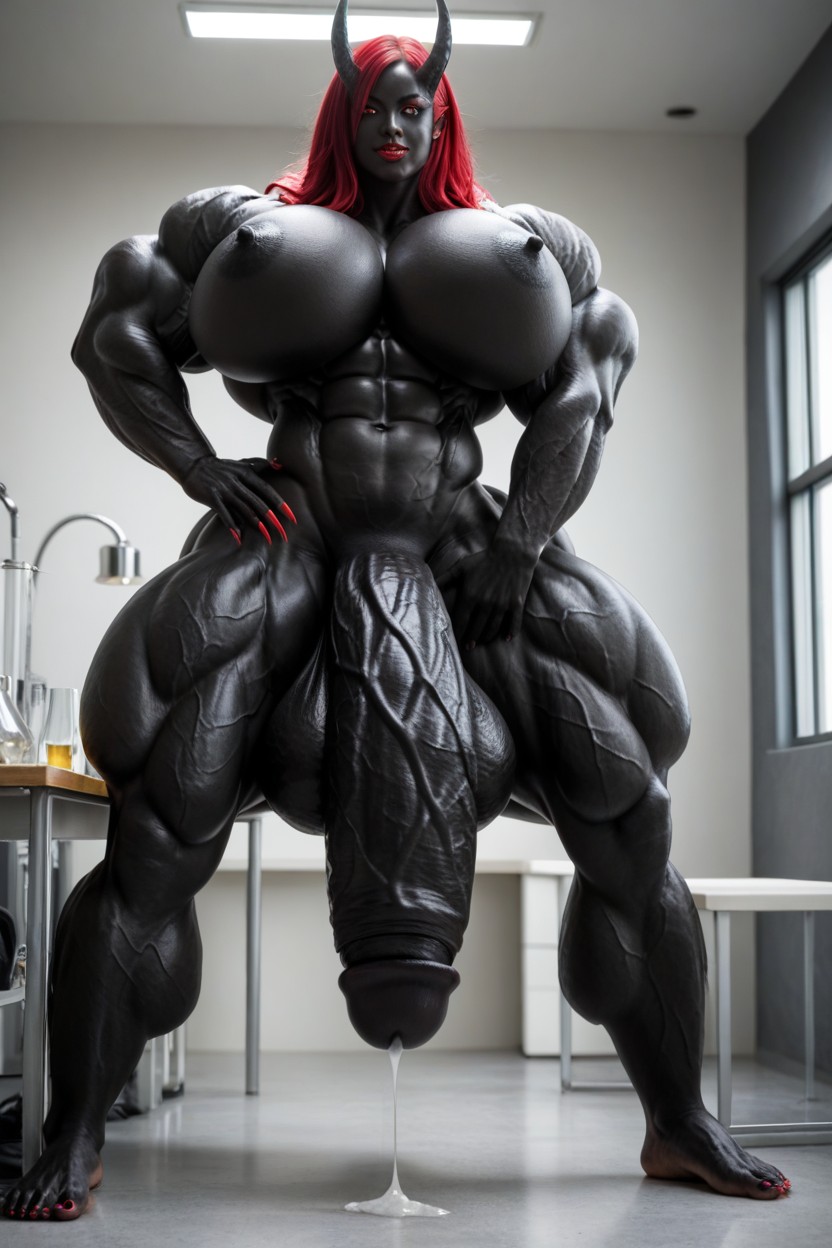 Nude, 非常に大きい, Extremely Long Black Cock ニューハーフAIポルノ