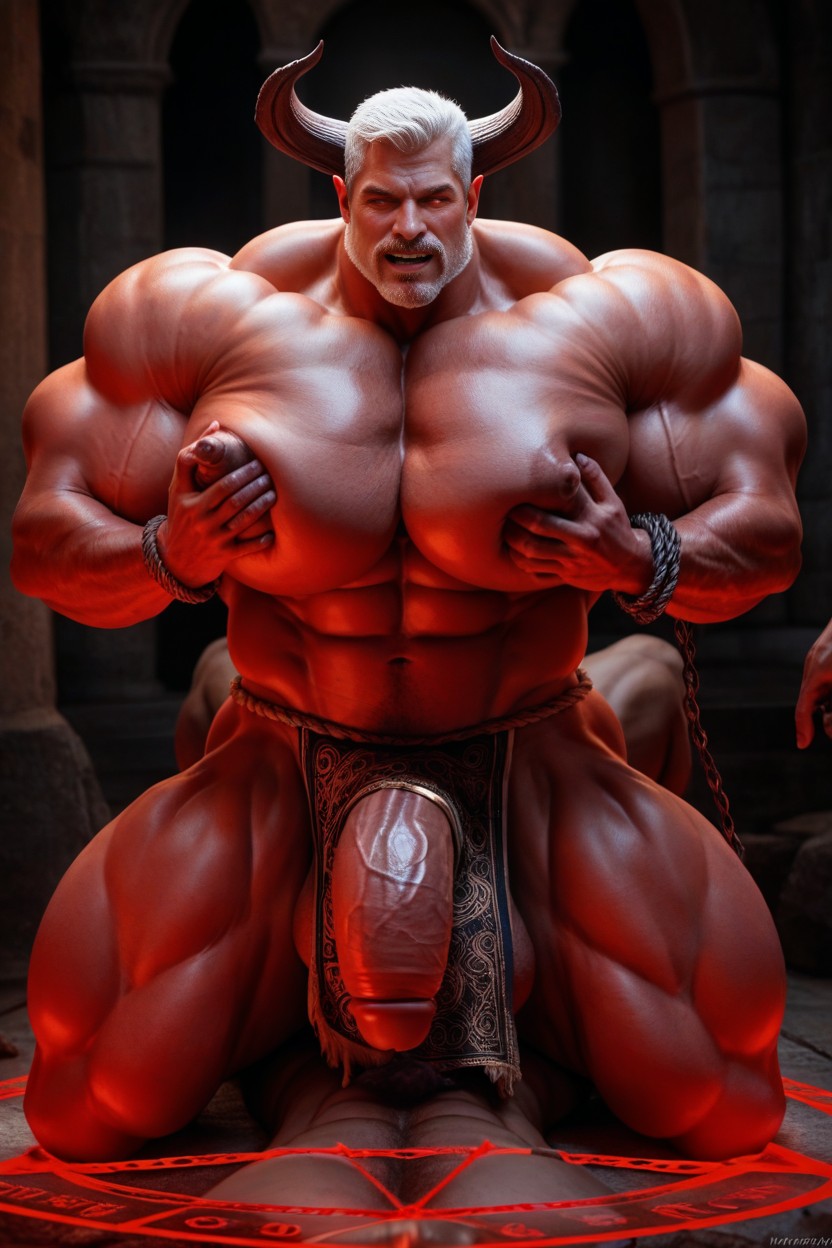 Kneeling, Hyper Bulky, Glowing Eyes Porno IA Gay