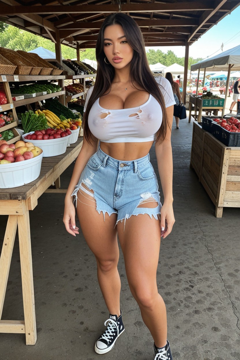 Dripping Sweat, Extreme Wasp Waist, Thick Thighs AI Porn