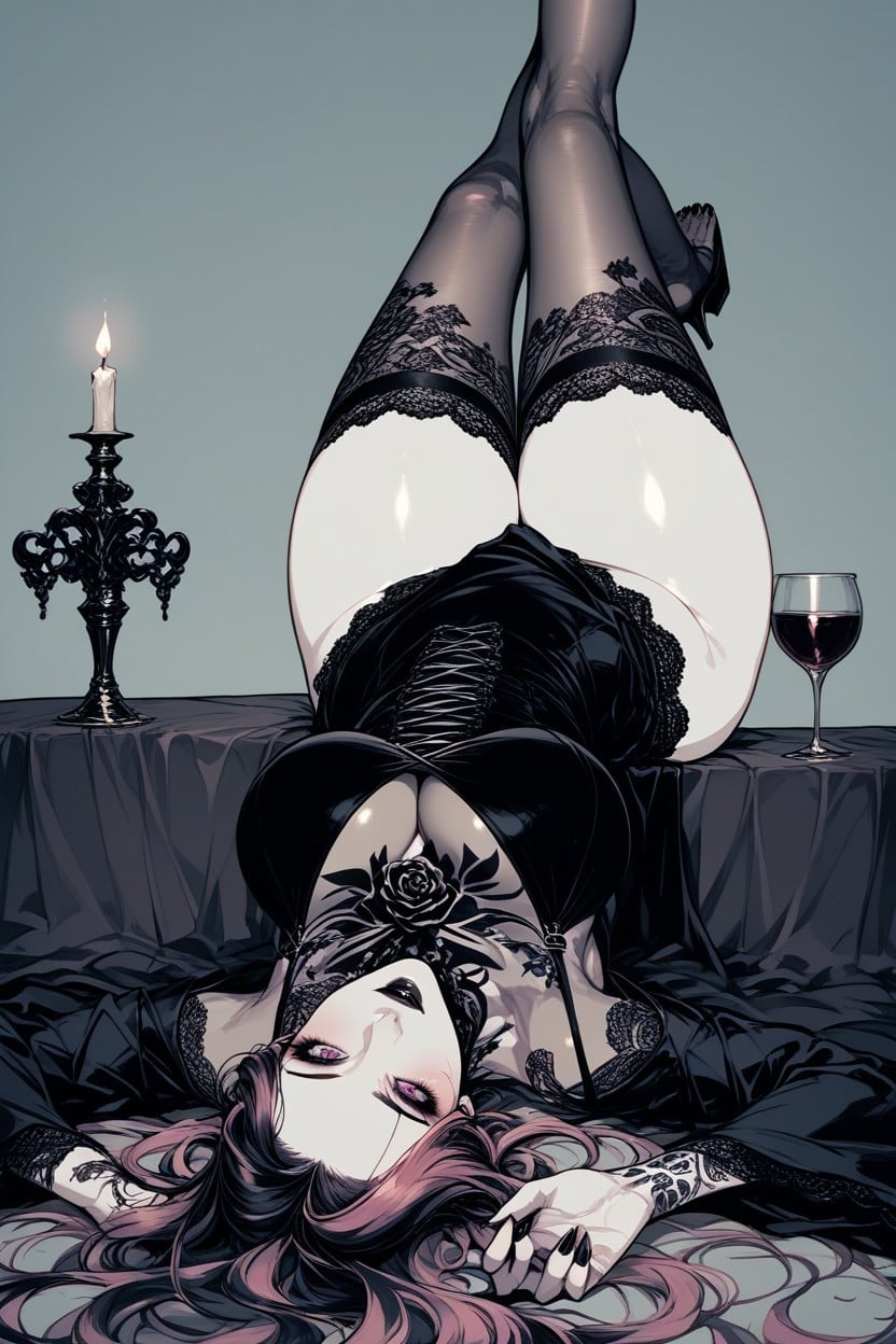Black Nails, Correct Hands, One Hand Gripping A Goblet Tilted To Spill Over Her Lips Hentai AI Porn