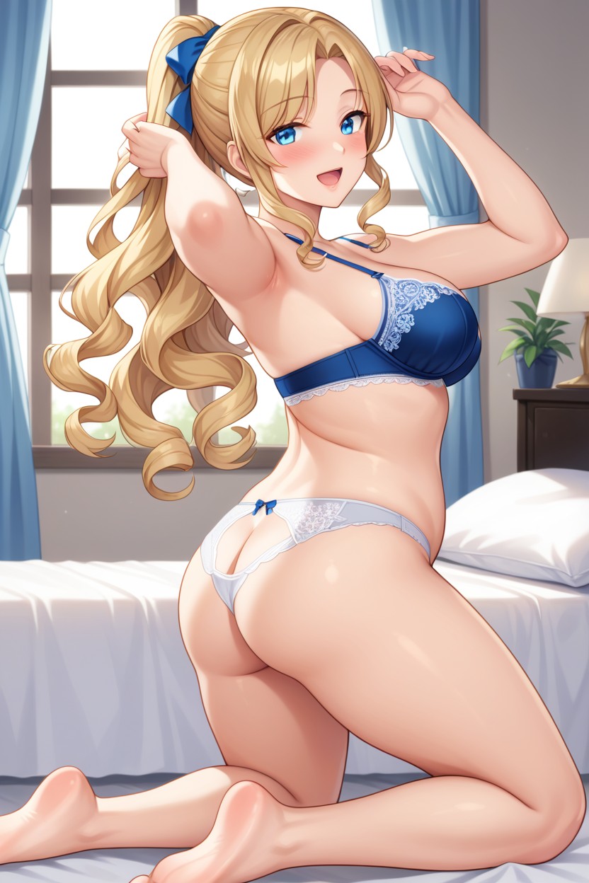 Playful Pose, Whole Legs Visible, Blue Bra Hentai AI Porn