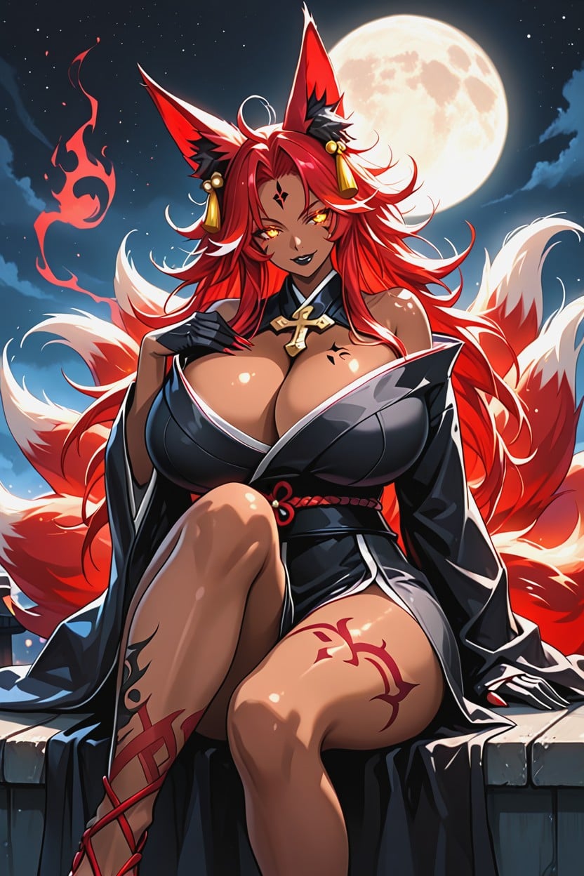 Smile, Surrounded By Yokai Spirit Ghosts, Sexy Kimono Ebony AI Porn