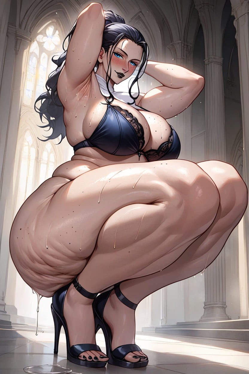 Nun, Armpits Beautiful, Black Blue Leather Bra Hentai AI Porn