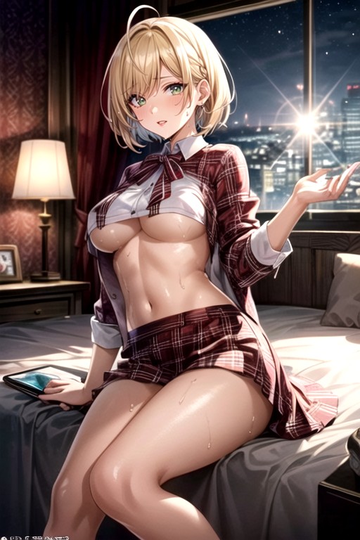 White Thigh High Socks, Oiled Skin, Gyaru Uniform Shirt Hentai AI Porn