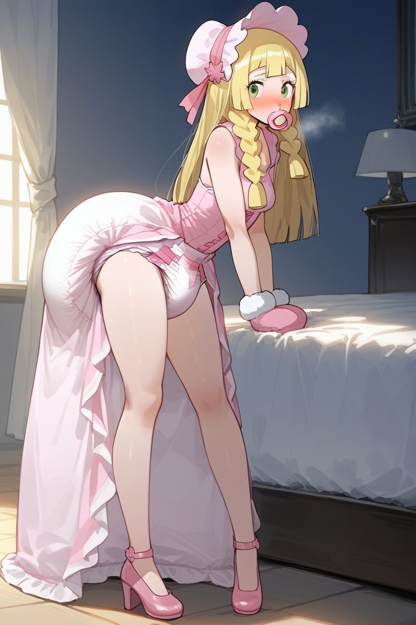 Wearing Giant Adultdiaper, Pink Mary Jane Shoes, Adultdiaper Background AI Porn