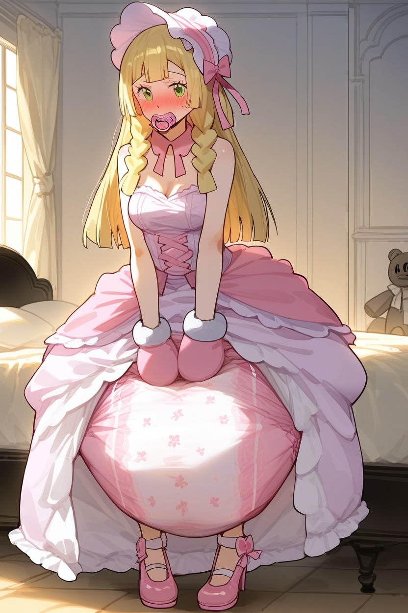 Grunting, Pink Mary Jane Shoes, Lillie From Pokemon AI Porn