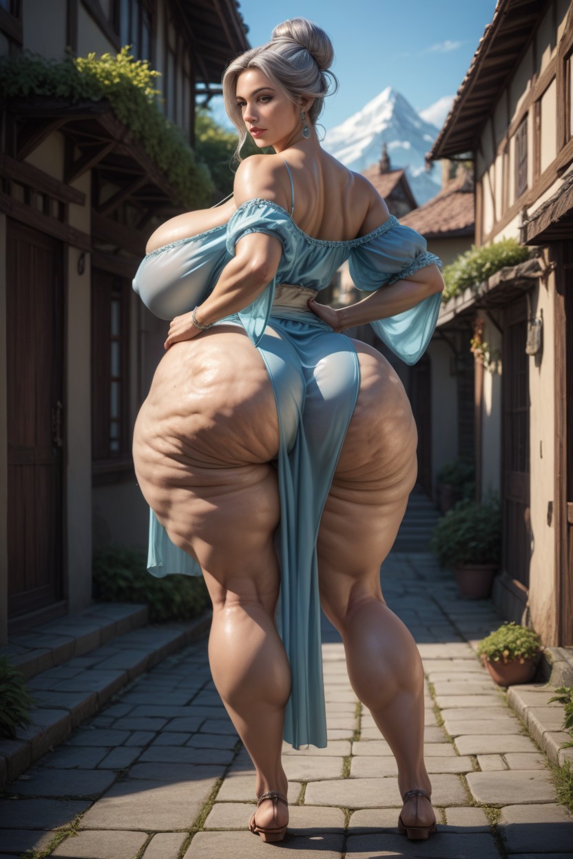 Covered Breasts, Standing In A Village, Detailed Muscles Hentai AI Porn