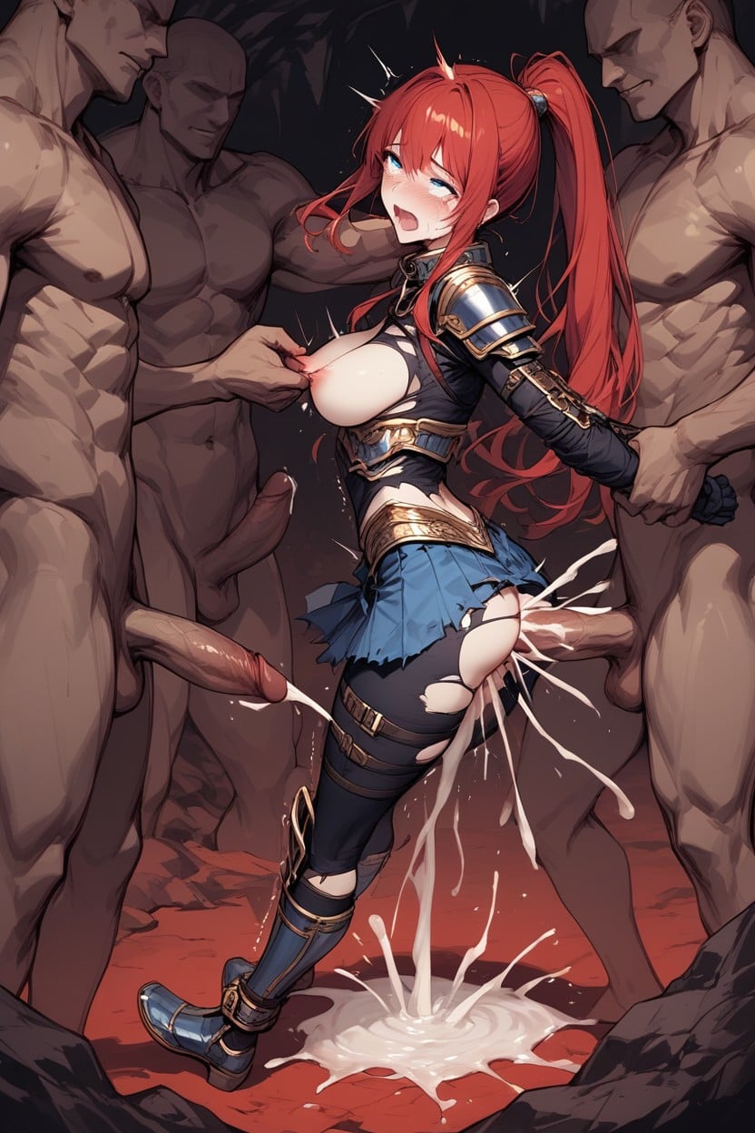 Wearing Form Fitting Magical Bikini Type Armor With Blue And Golden Tones, Restrained By, Torn Clothes Hentai AI Porn
