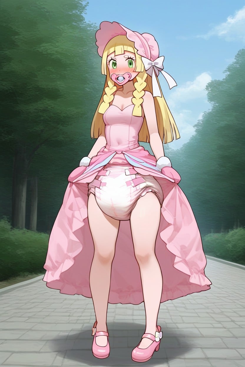 Lillie From Pokemon, Pechos Pequeños, Huge Filled Adultdiaper Porno IA