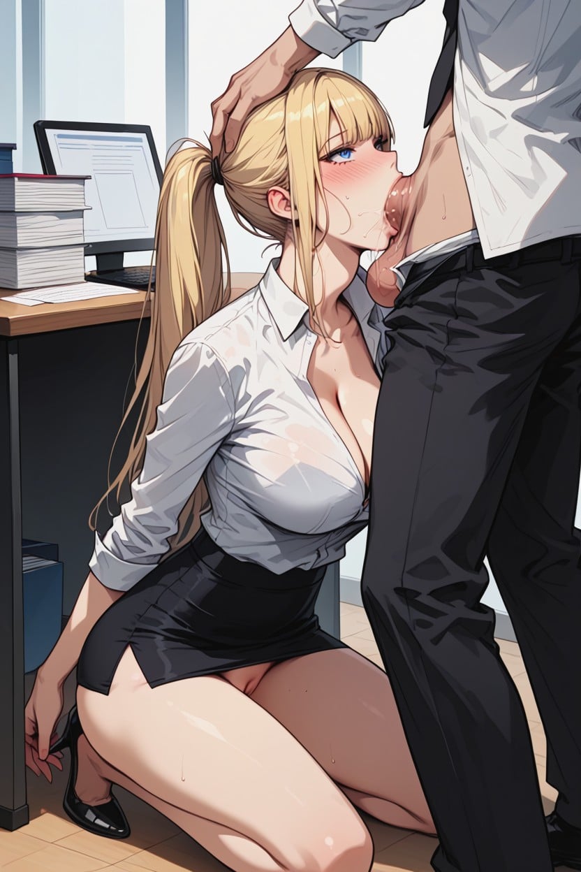 Blonde Hair, No Panties, Pussy Visible Hentai AI Porn