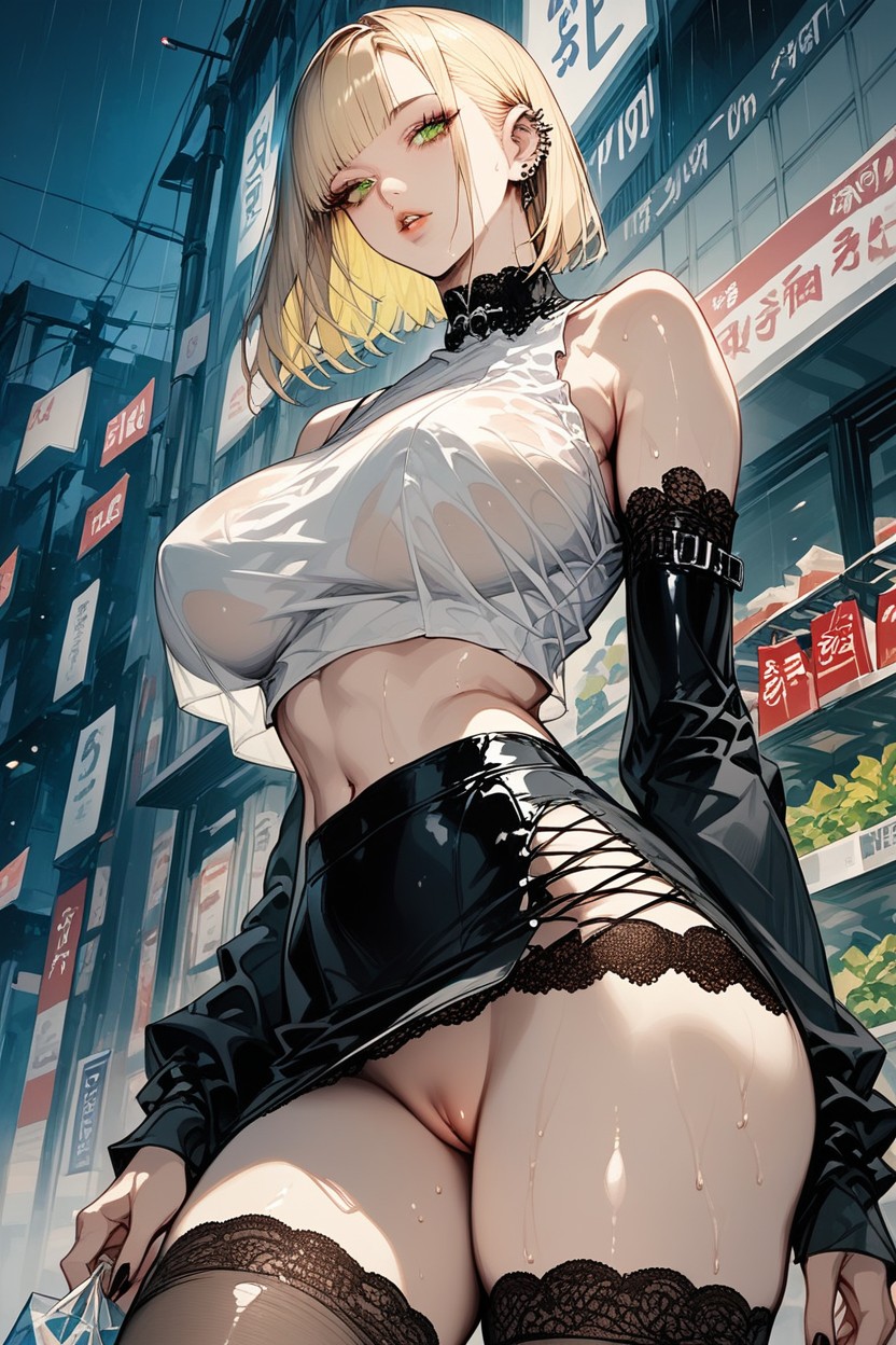 Bobcut Hair, No Underwear, Heavy Rain Hentai AI Porn