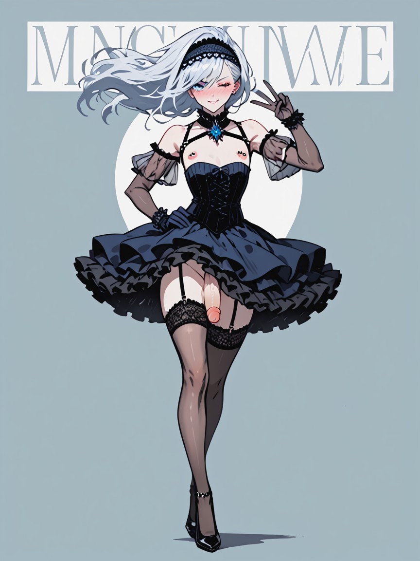 Unfed Body, Gothic Font Logo, Side View Shemale AI Porn