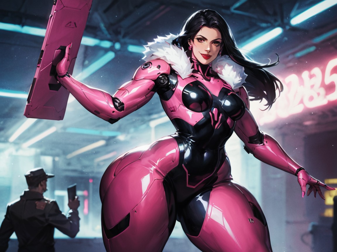 Delgada, Futuristic Setting, Vibrant Saturated Pinks Porno latina IA