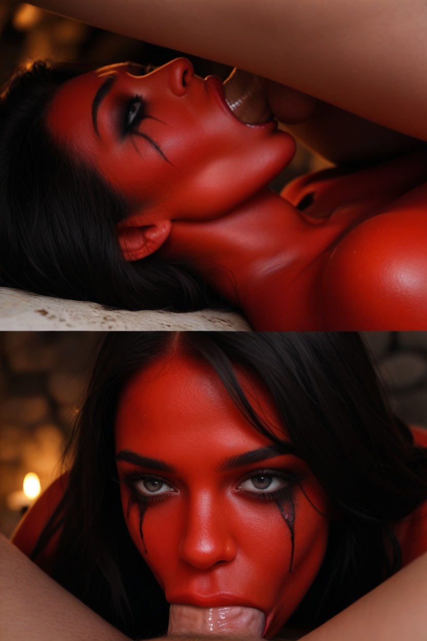 Black Lipstick, Goth Make Up, Red Skin Shemale AI Porn
