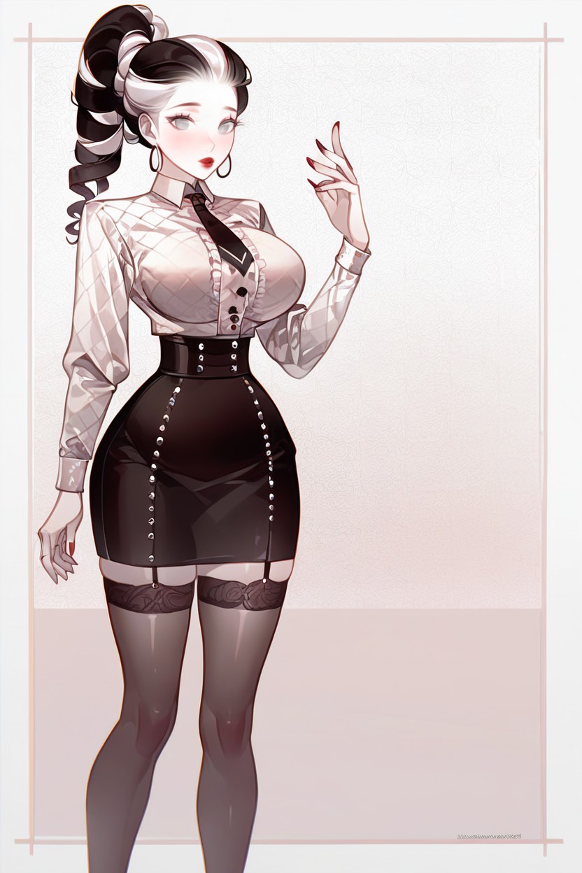 Hyper Lean Waist, Sleek Ponytail, Houndstooth AI Porn