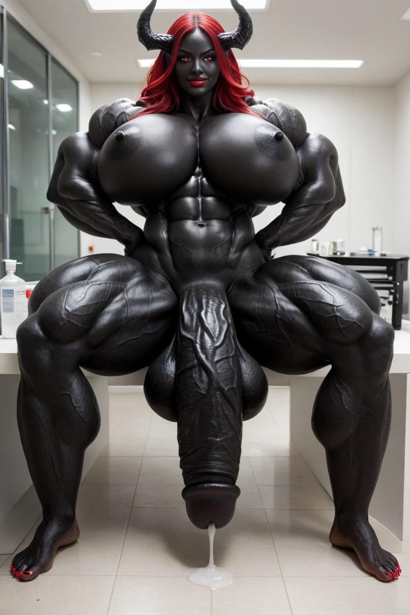 Bottom Heavy, Black Skin, Exaggerated Massive Black Cock Shemale AI Porn