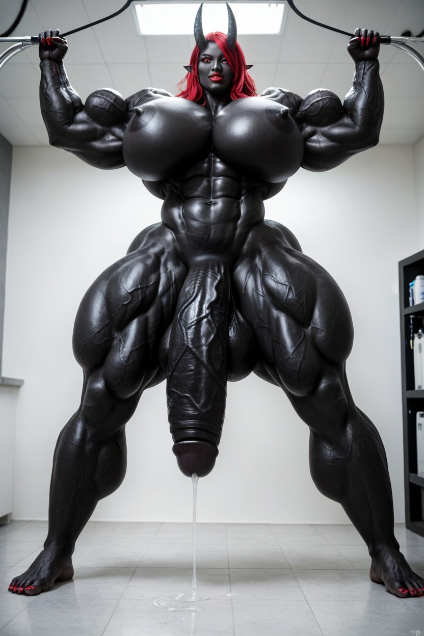Muscular Thighs, Exaggerated Massive Black Cock, Abs ニューハーフAIポルノ