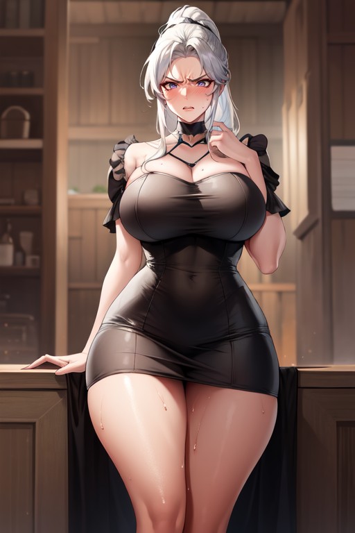 Busty, Pink Lipstick, Huge Round Breasts Hentai AI Porn