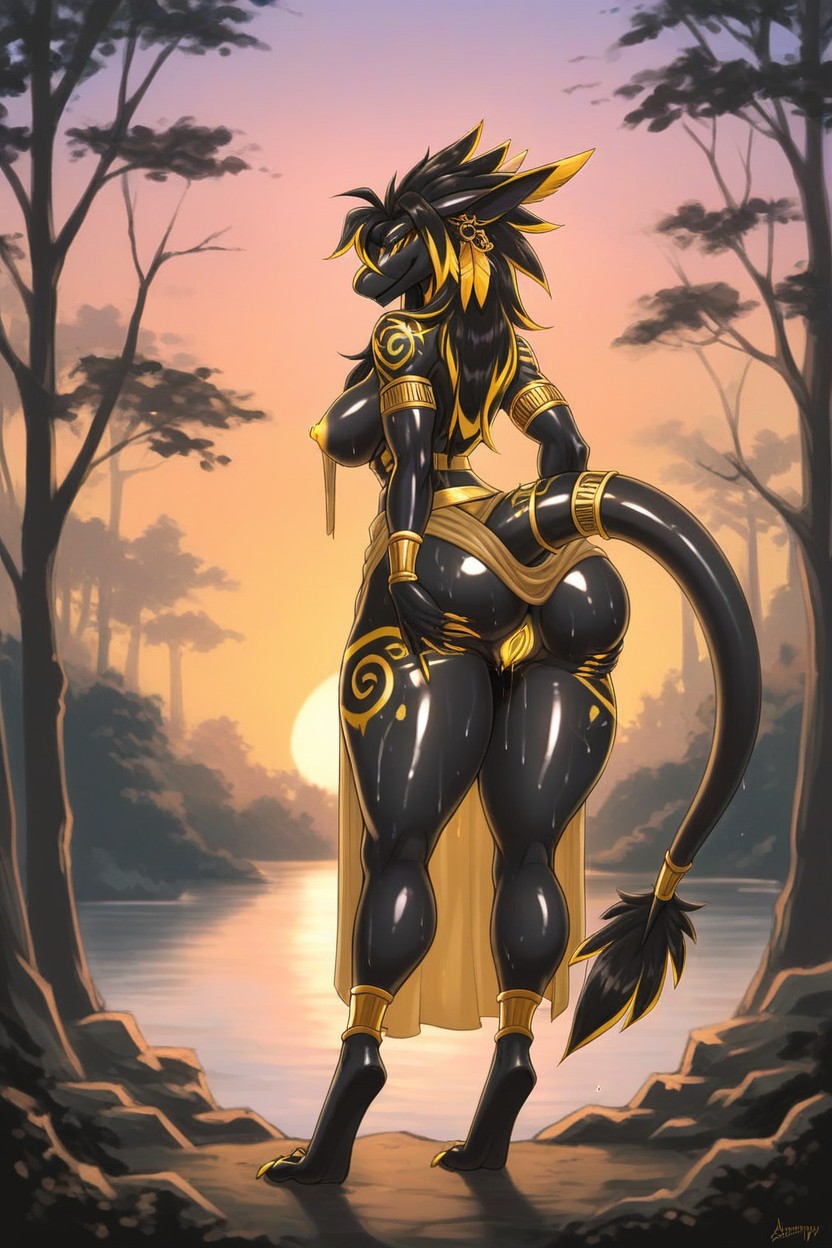 Sweaty, Enormous And Gigantic Thighs, Gold Highlights In Hair Furry AI Porn