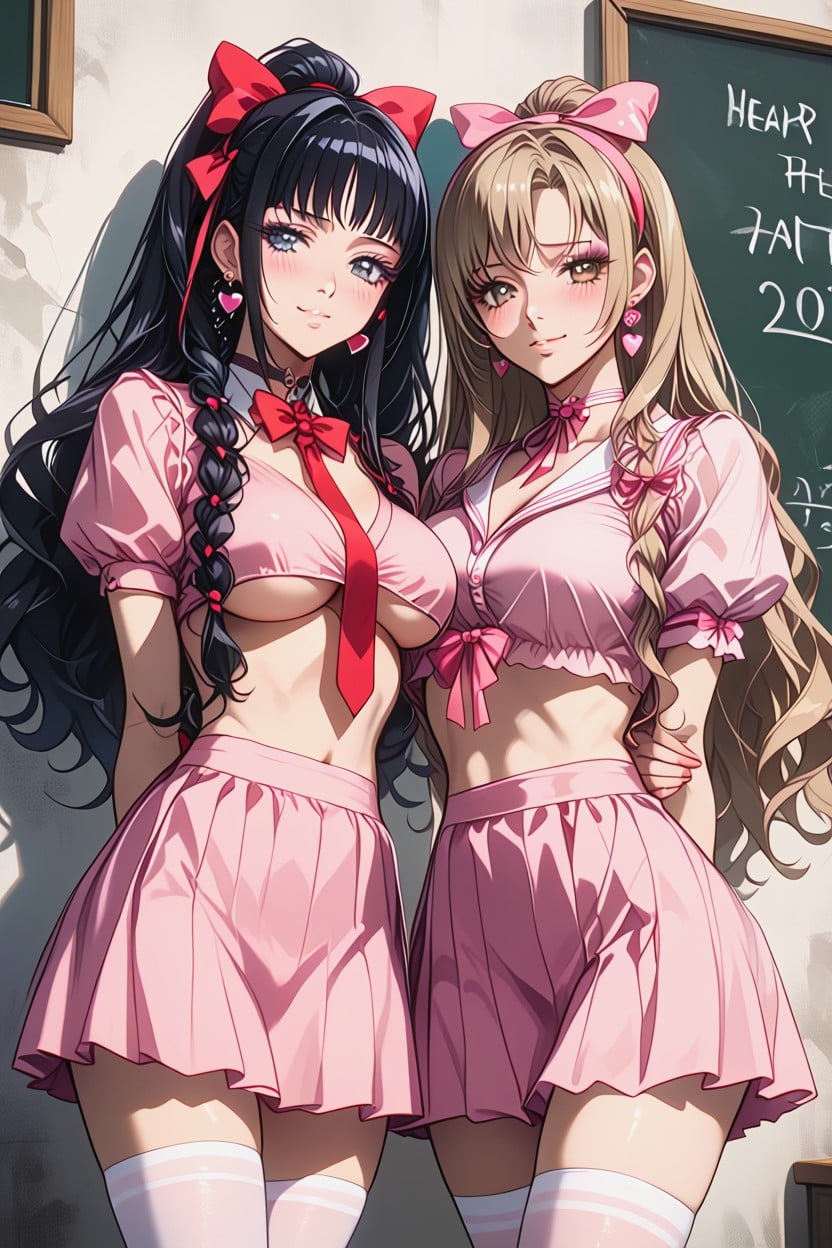 Pelo Negro, Pechos Redondeados, Heart Earrings Hentai IA