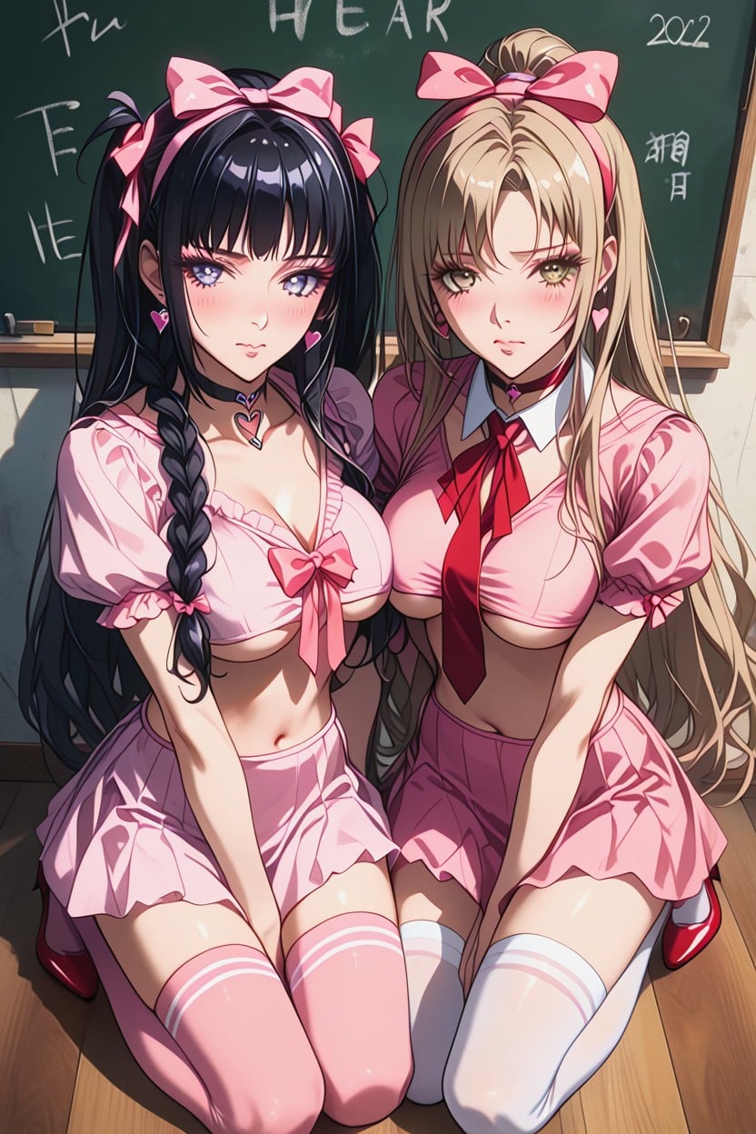 Stripe Knee High Socks, Side By Side, Top Down Hentai AI Porn