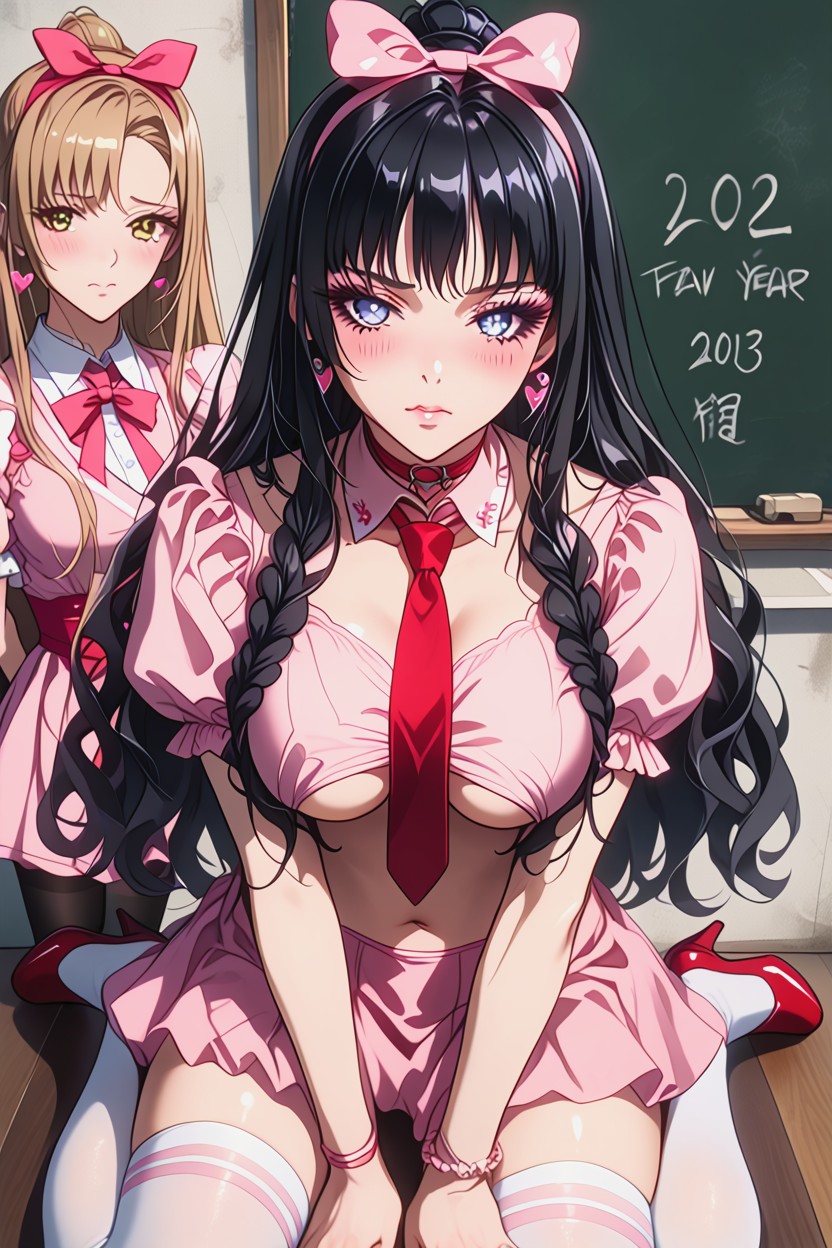 Long Eyelashes, Choker, Long Hair Hentai AI Porn