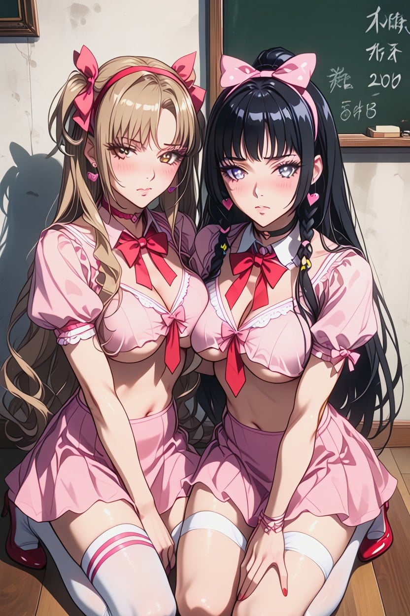 Classroom, Bowtie, Asuna Yuki Light Brown Hair Same Clothes Hentai AI Porn