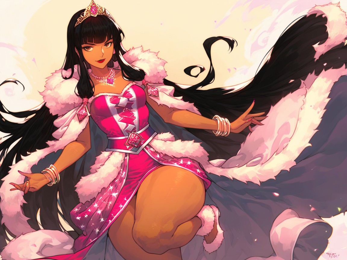 Pink Diamond Necklace, One Latina Woman, Straight Black Hair Hentai AI Porn