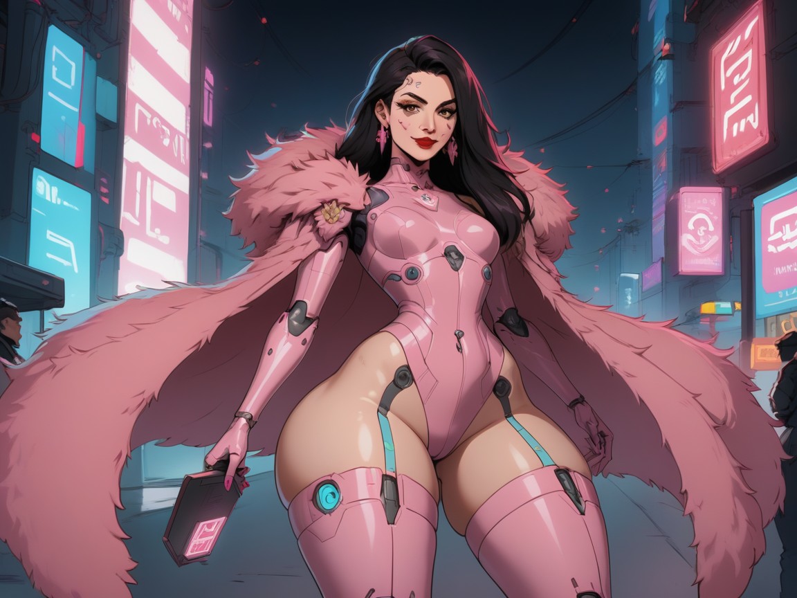 Fur And Metallic Textures, Straight Black Hair, Robot Augments 라틴 AI 야짤