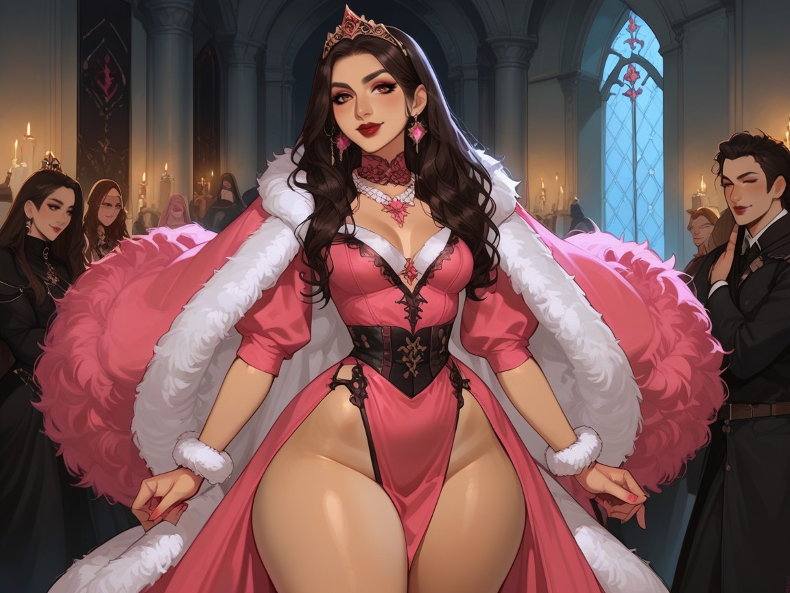 Black Hair, Heavy Pink Diamond Jewelry, High Contrast Colors Hentai AI Porn